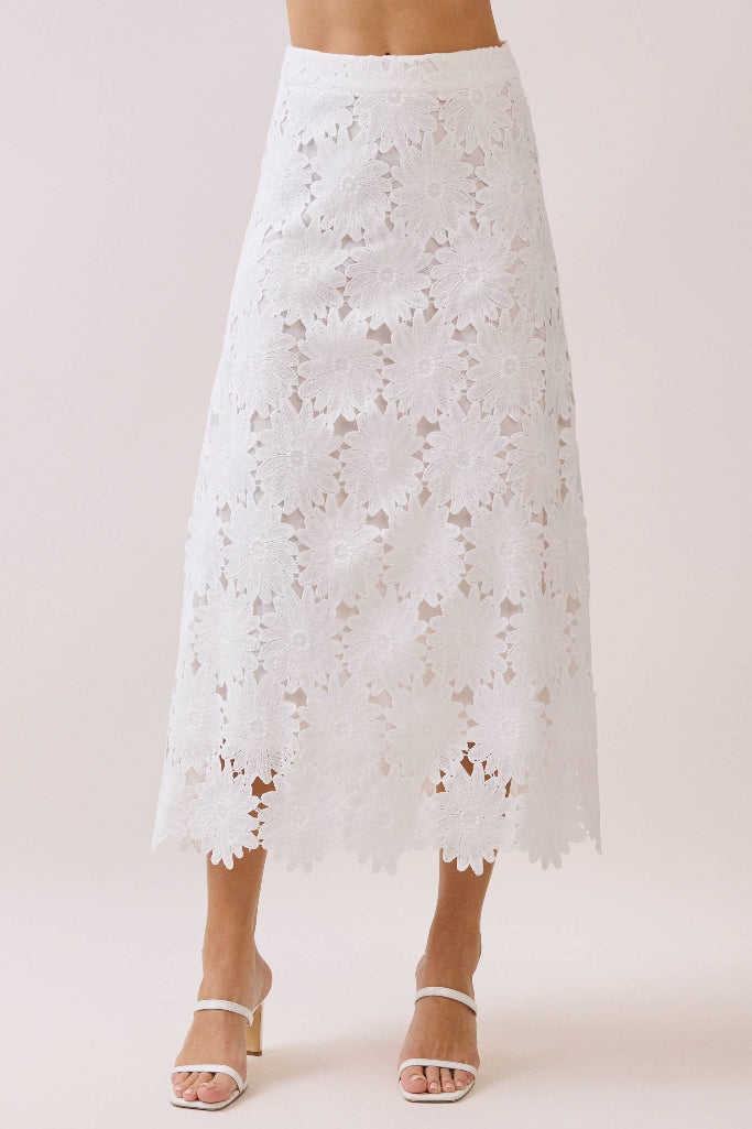 Need Forever Lace Scalloped Midi Skirt - White