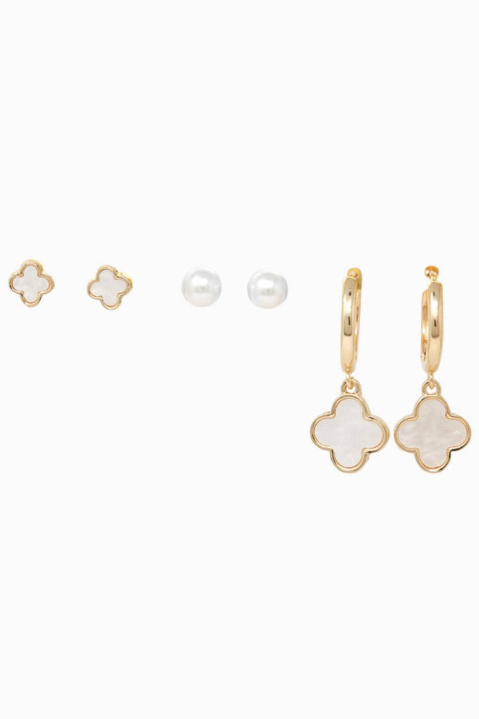 Trio Charm Earring Set - Gold/White