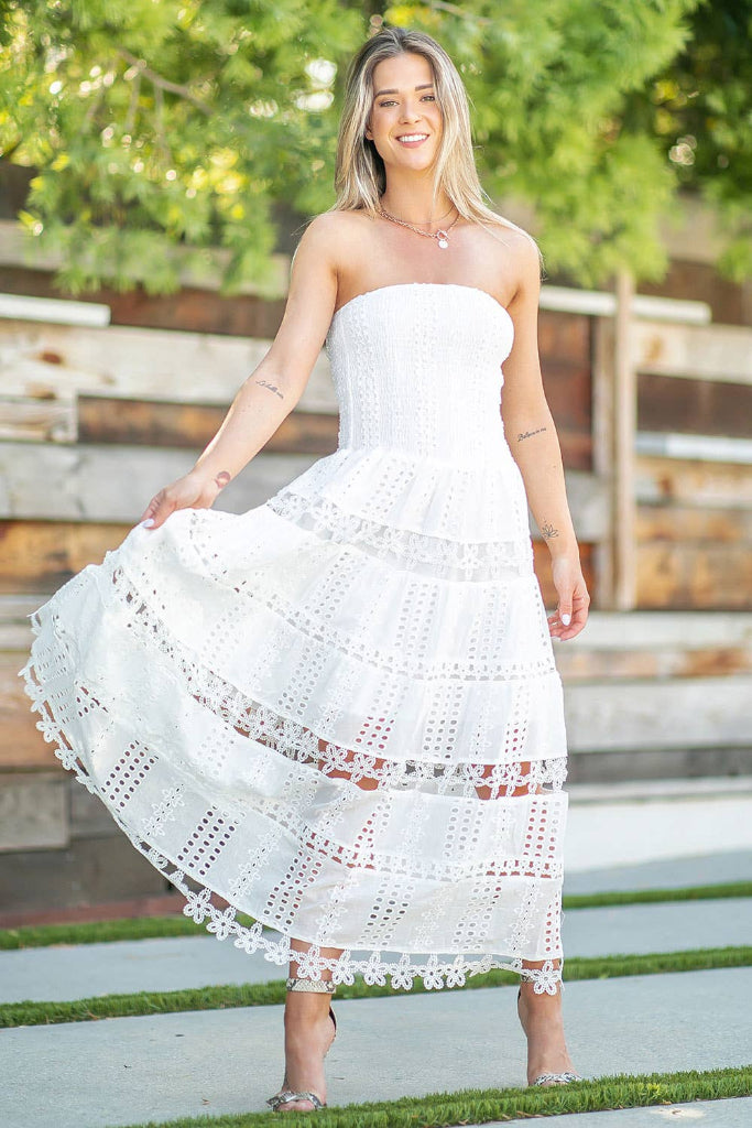Never Ending Eyelet Lace Maxi Dress - White