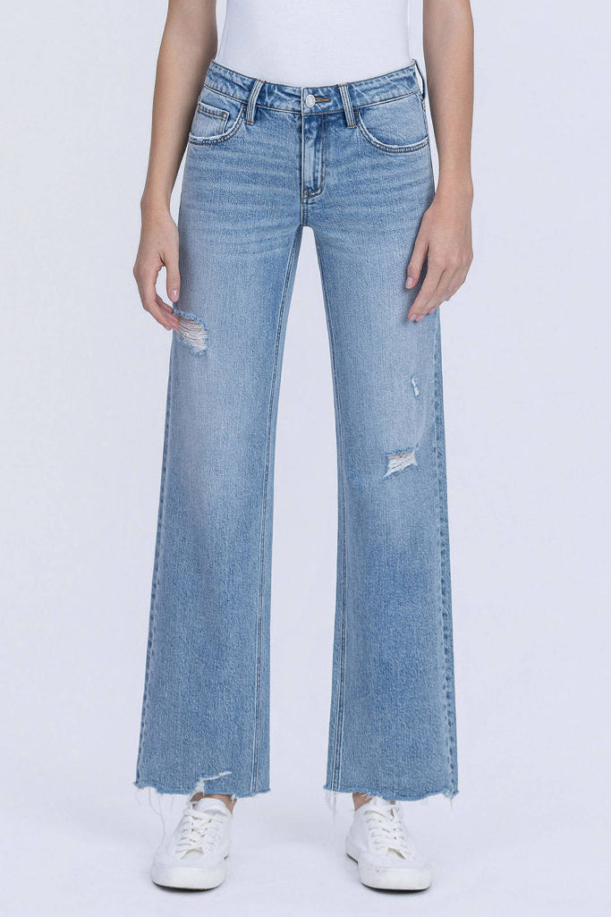 Ever Joyous Low Rise Wide Leg Jean - Medium Wash