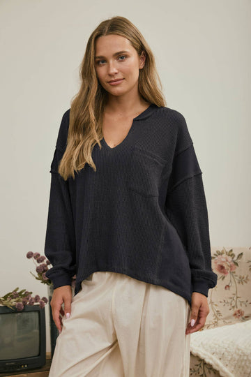 Drawn Together Drop Shoulder Top - Charcoal