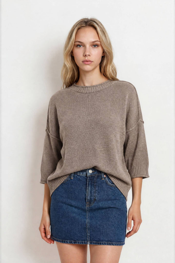 Catching Feelings Knit Top - Taupe