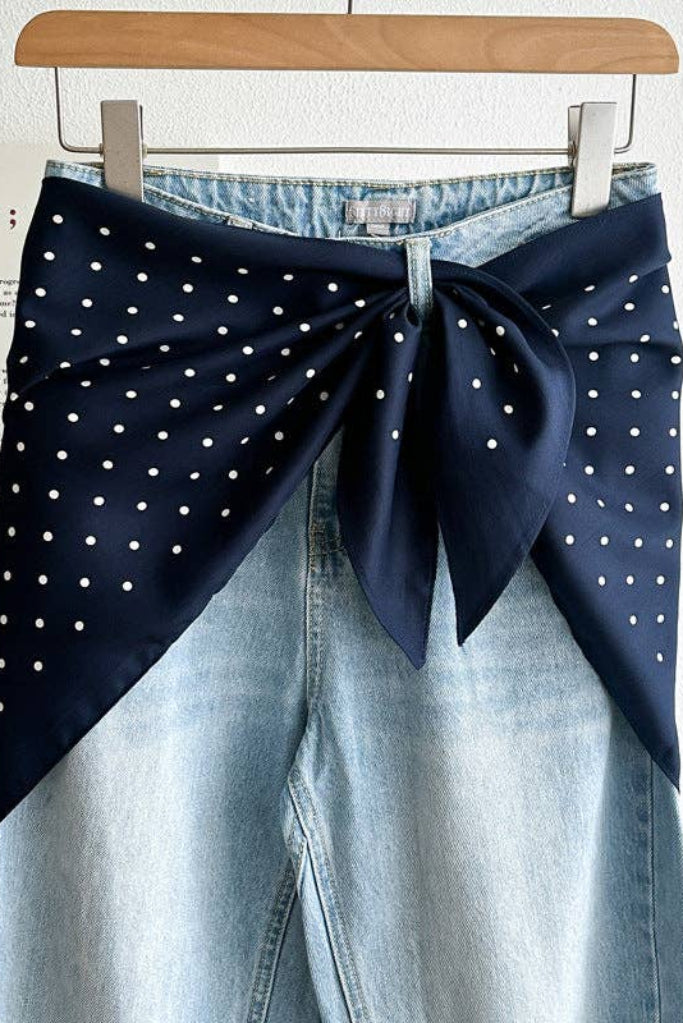 Determined Waist Belt Silk Scarf - Navy