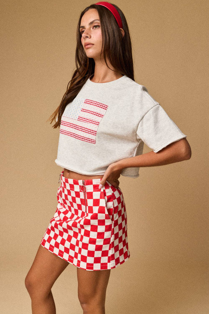 American Spirit Crop Top - Light Grey