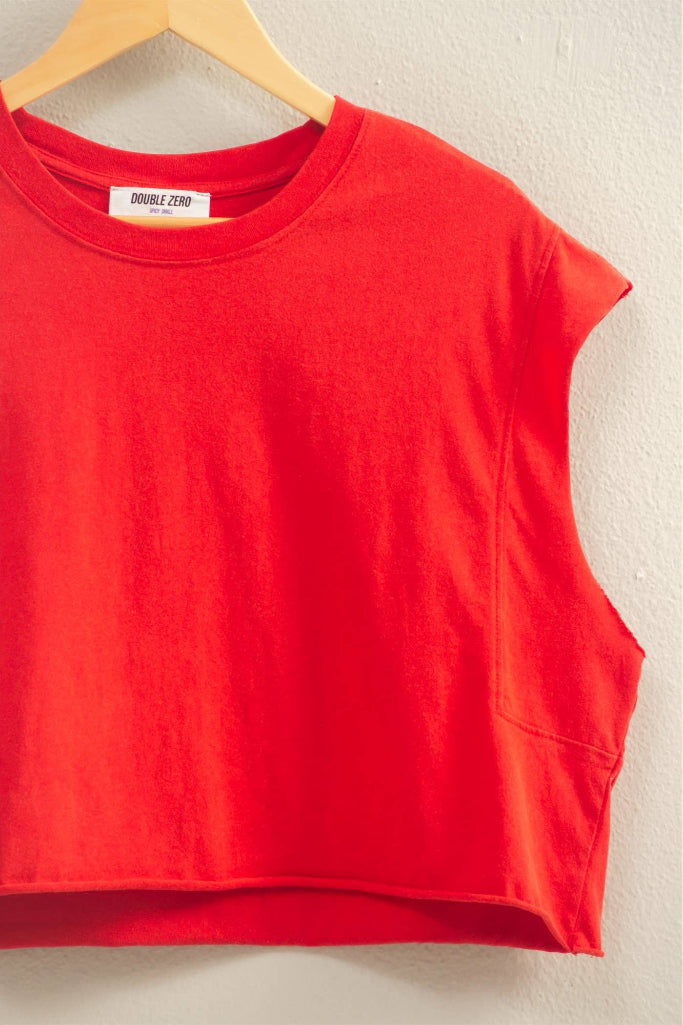 Weekend Walk Crew Neck Boxy Cropped Top - Red