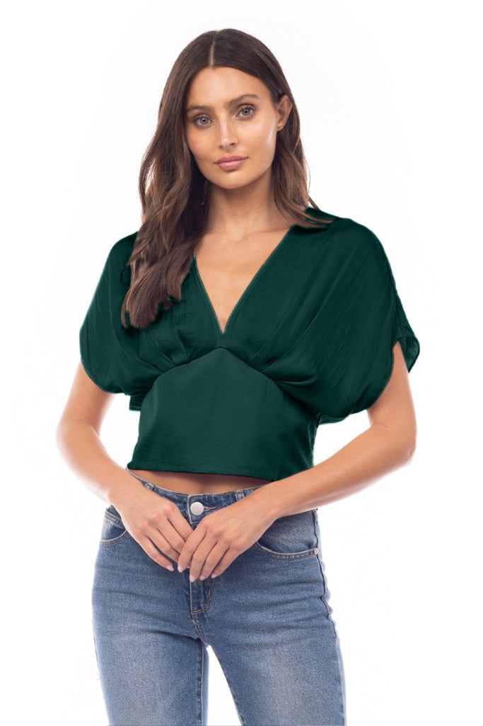 Free Spirit Cropped Blouse - Dark Green