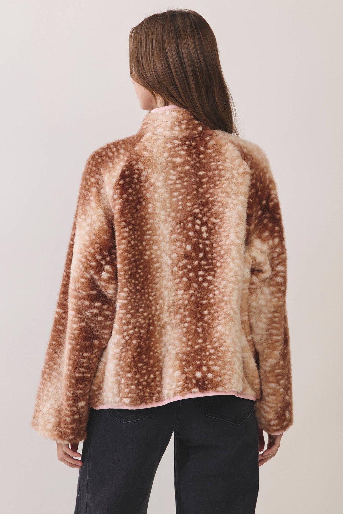 No Bounds Deer Print Half-Zip Jacket - Brown