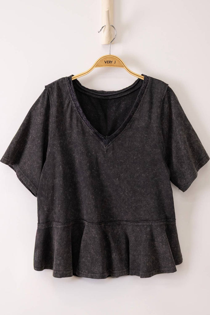 Enjoy It V-Neck Top - Washed Black