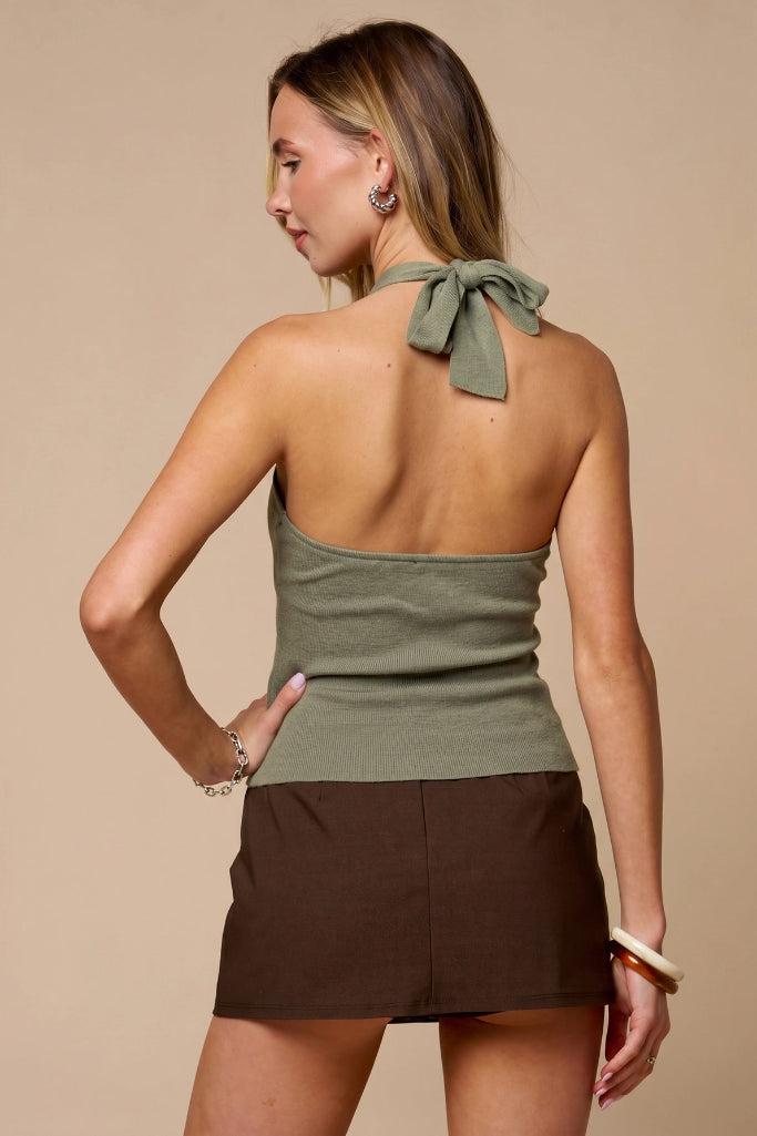 Almost Lover Knit Halter Top - Olive Green