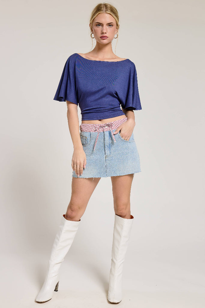 Back Again Batwing Tie Back Top - Blue