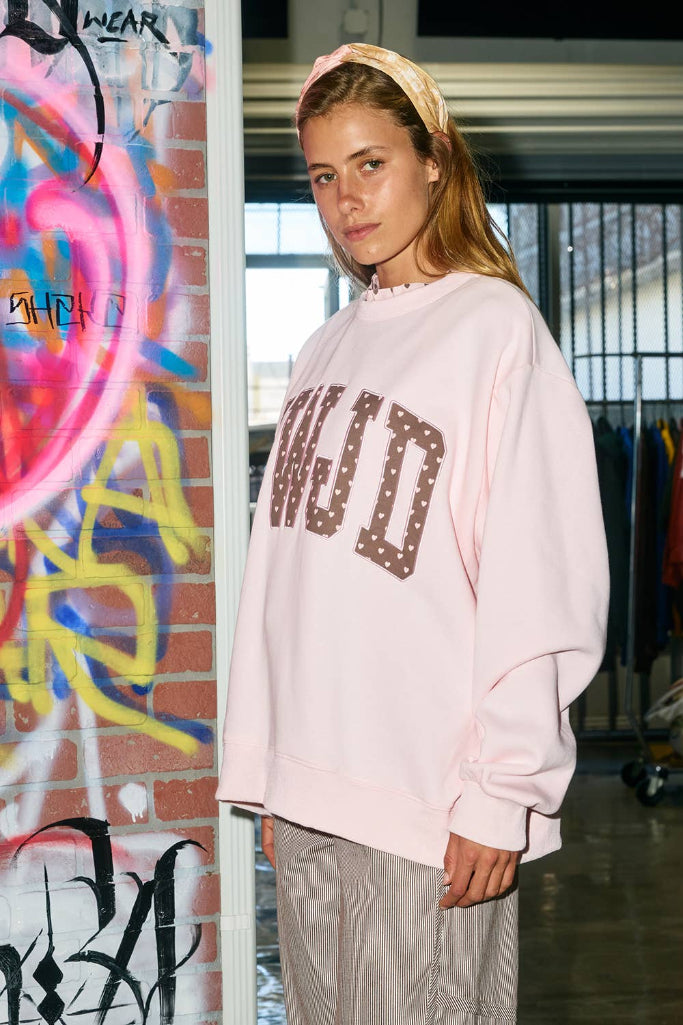 WWJD Heart Mockneck Ruffle Sweatshirt - Pink/Brown