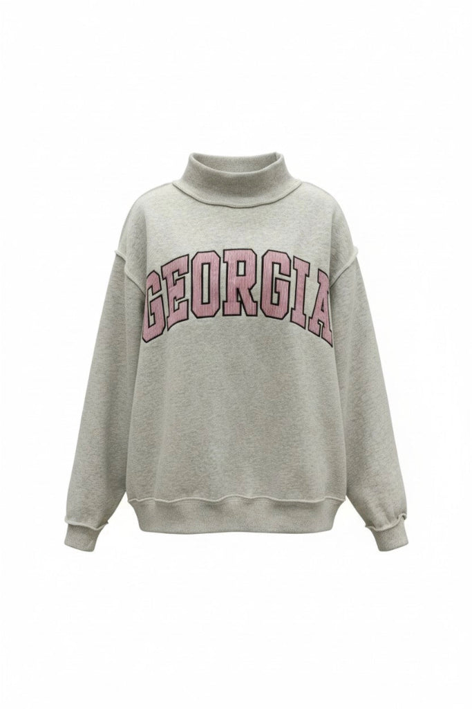 GA Stripe Emb. Mock Neck - Heather Grey