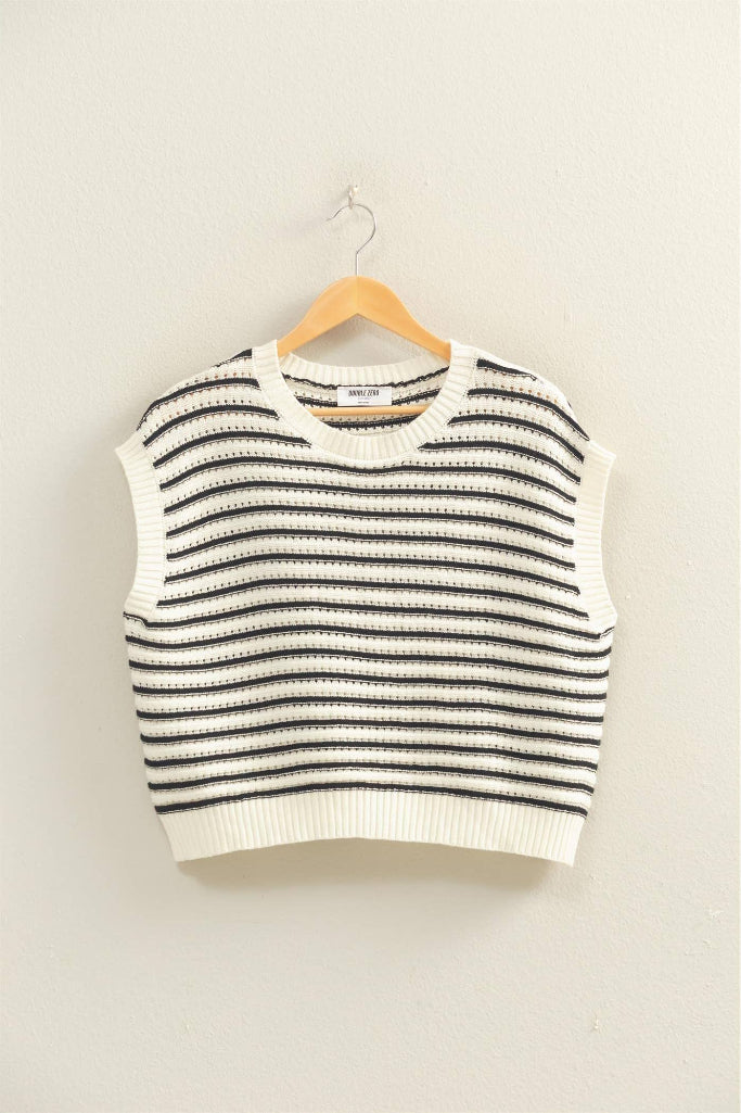 Get Even Striped Top- Black