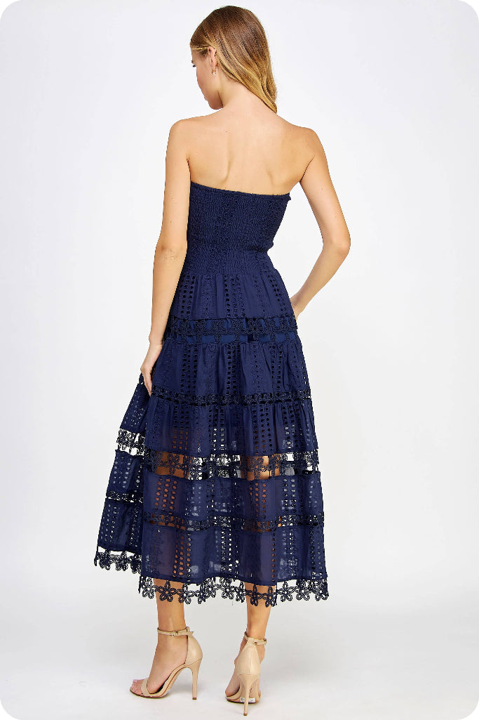 Never Ending Eyelet Lace Midi Dress - Navy