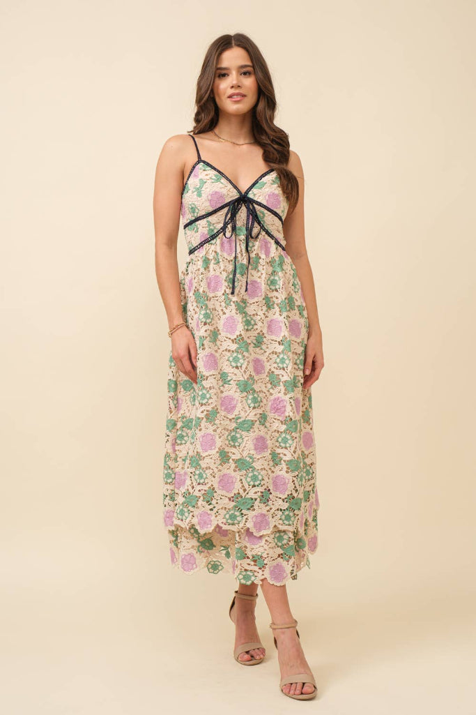 Lace Meadow Midi Dress - Pastel Floral