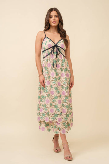 Lace Meadow Midi Dress - Pastel Floral