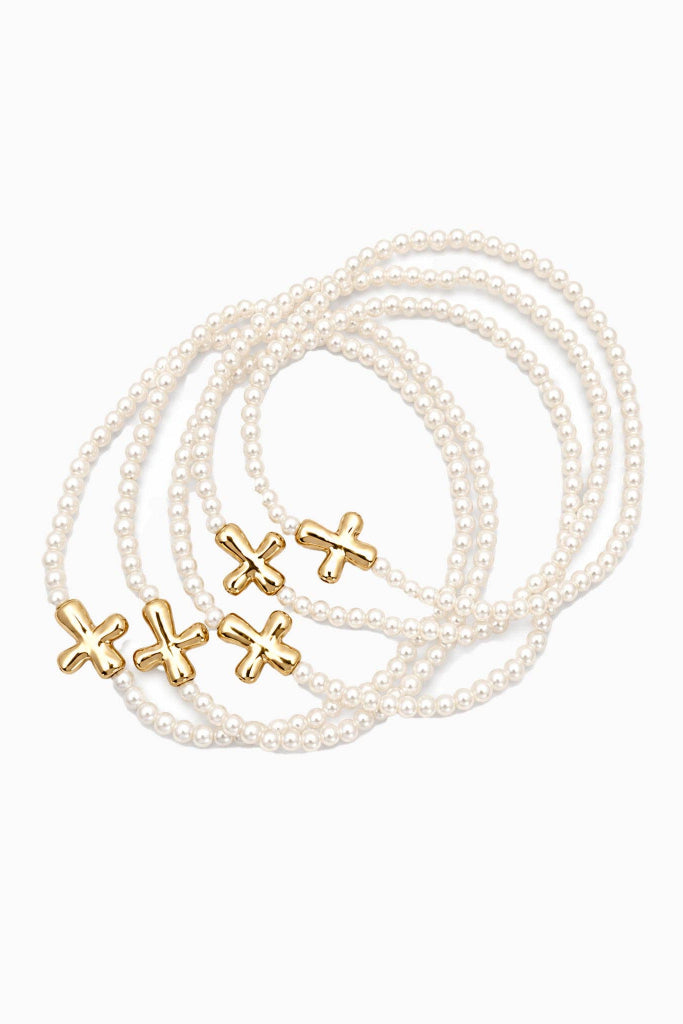 Heaven Sent Cross & Pearl Bracelet - White/Gold