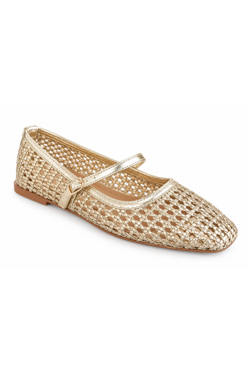 Iggy Woven Mary Jane Flats - Gold