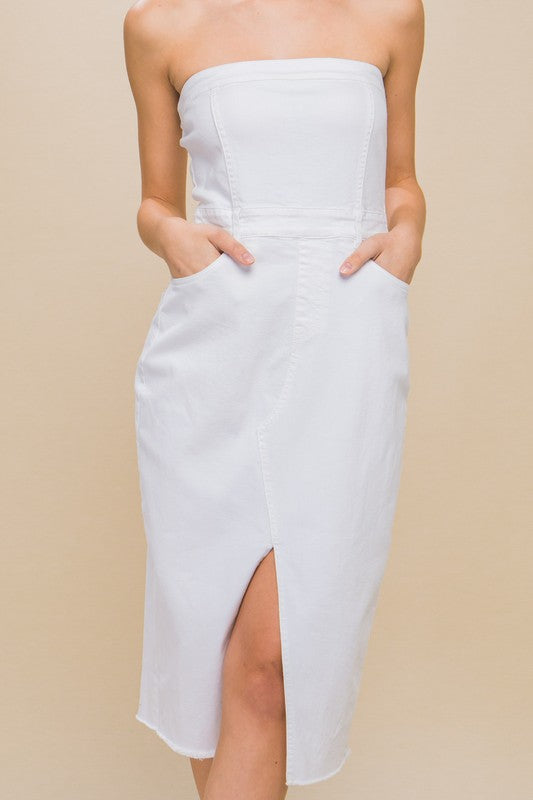 Gracelynn Strapless Midi Dress - White Denim