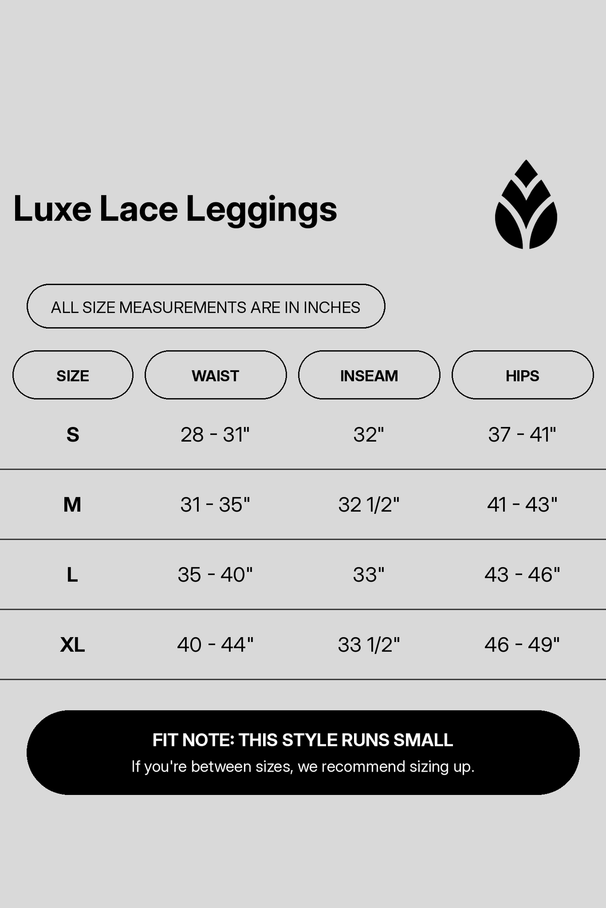 luxe-lace-leggings size chart