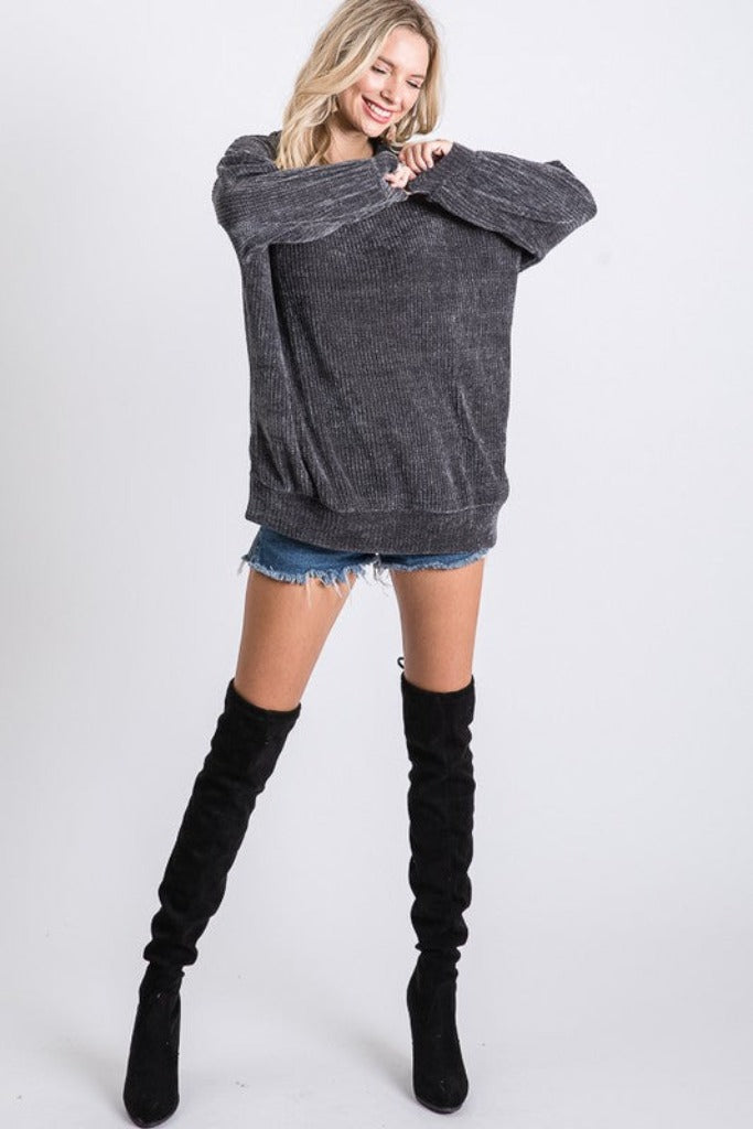Staying In Knit Sweater- Charcoal