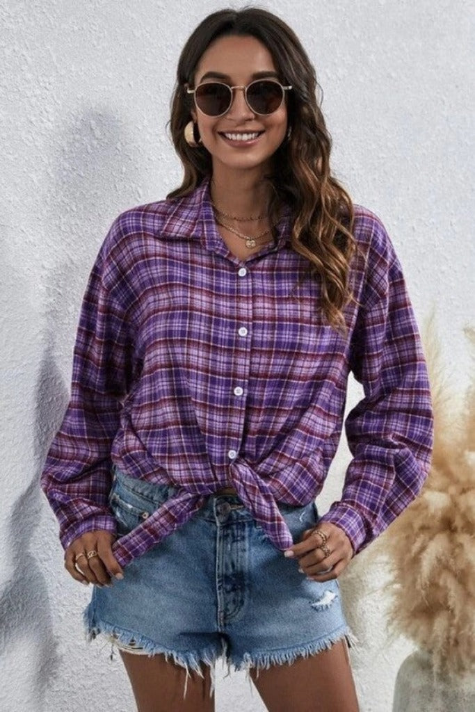 That&#039;s The Way Plaid Button Up Top - Purple