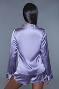 Fingers Crossed Satin Pajama Top- Lilac