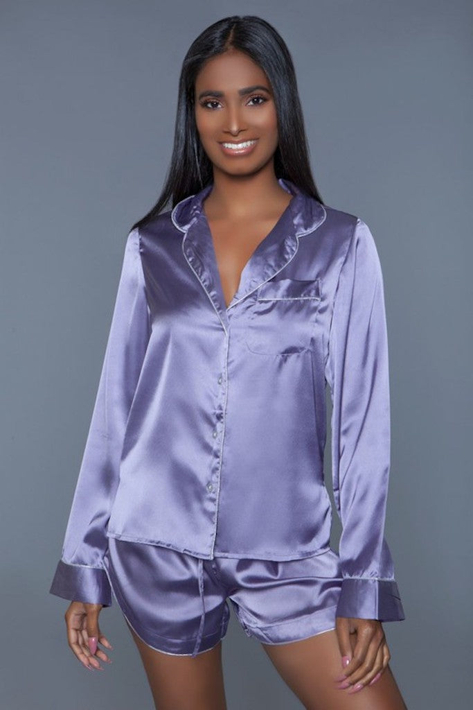 Fingers Crossed Satin Pajama Top- Lilac