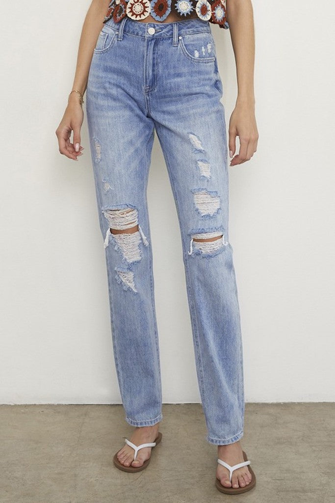 Stole The Show Straight Leg Jeans- Light Wash