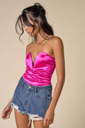 I'm Not Sorry Strapless Bodysuit- Fuchsia