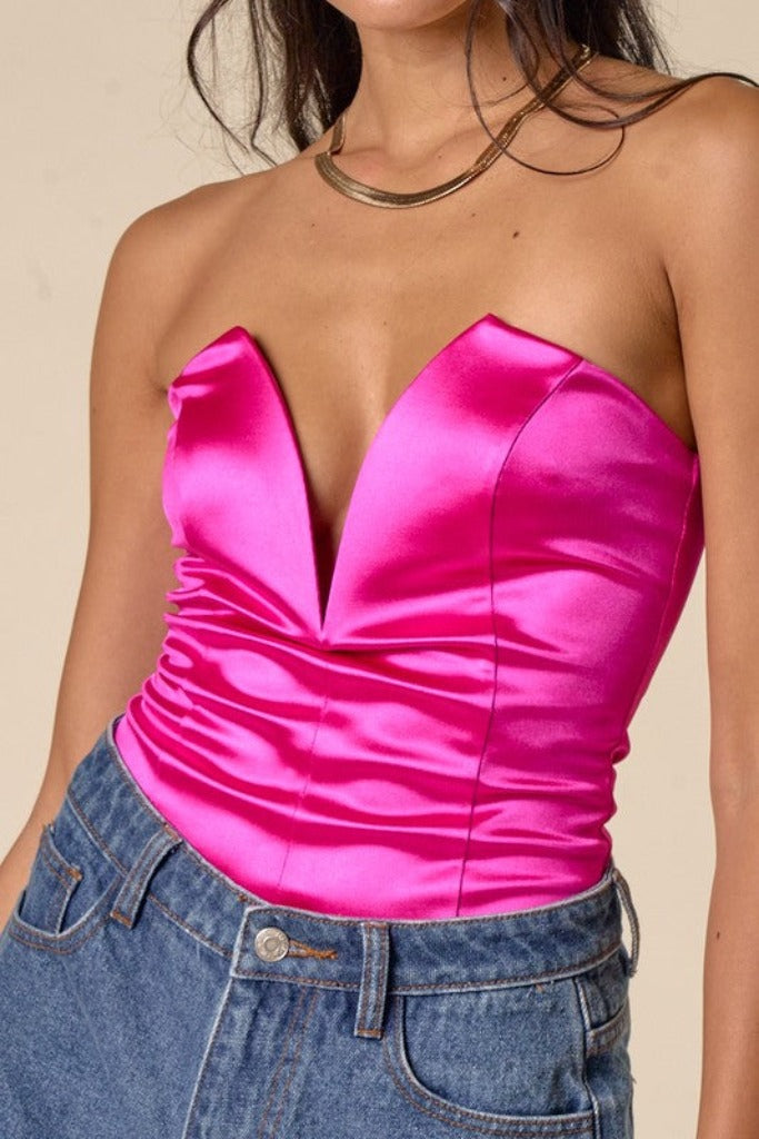 I&#039;m Not Sorry Strapless Bodysuit- Fuchsia