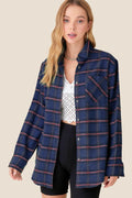 Tell Me More Flannel Top- Navy