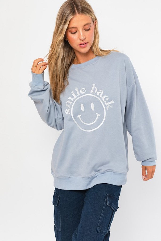 Smile Back Sweatshirt- Light Blue