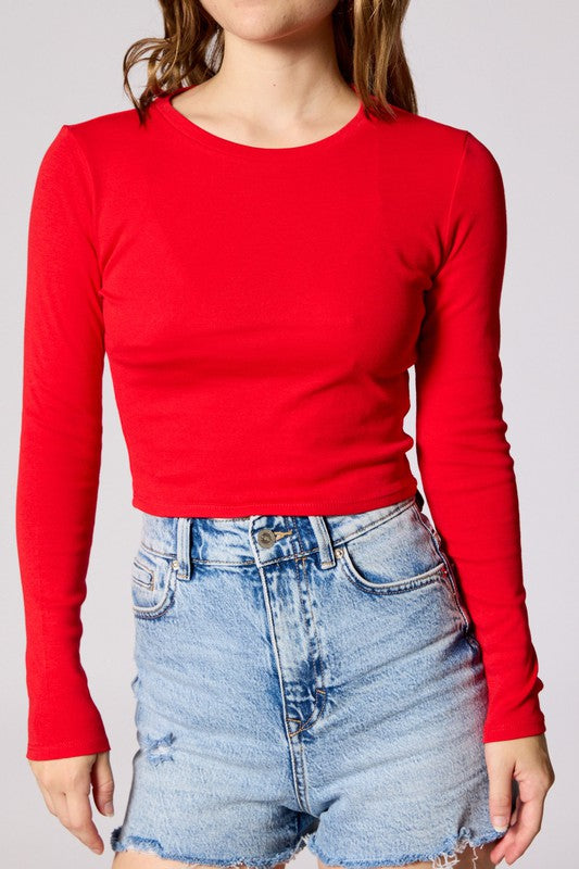 Like A Fool Long Sleeve Baby Tee- Red