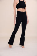Spotted You Ribbed Flare Leggings- Black