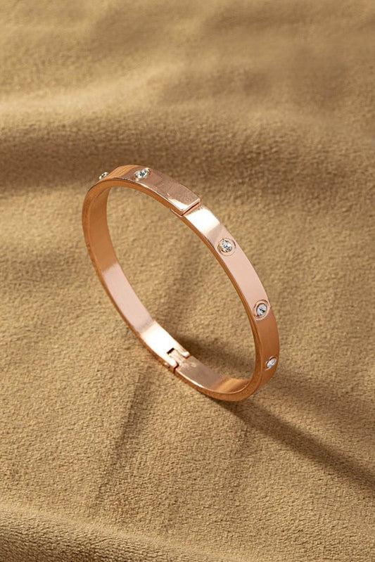 Brass Rhinestone Bracelet- Rose Gold