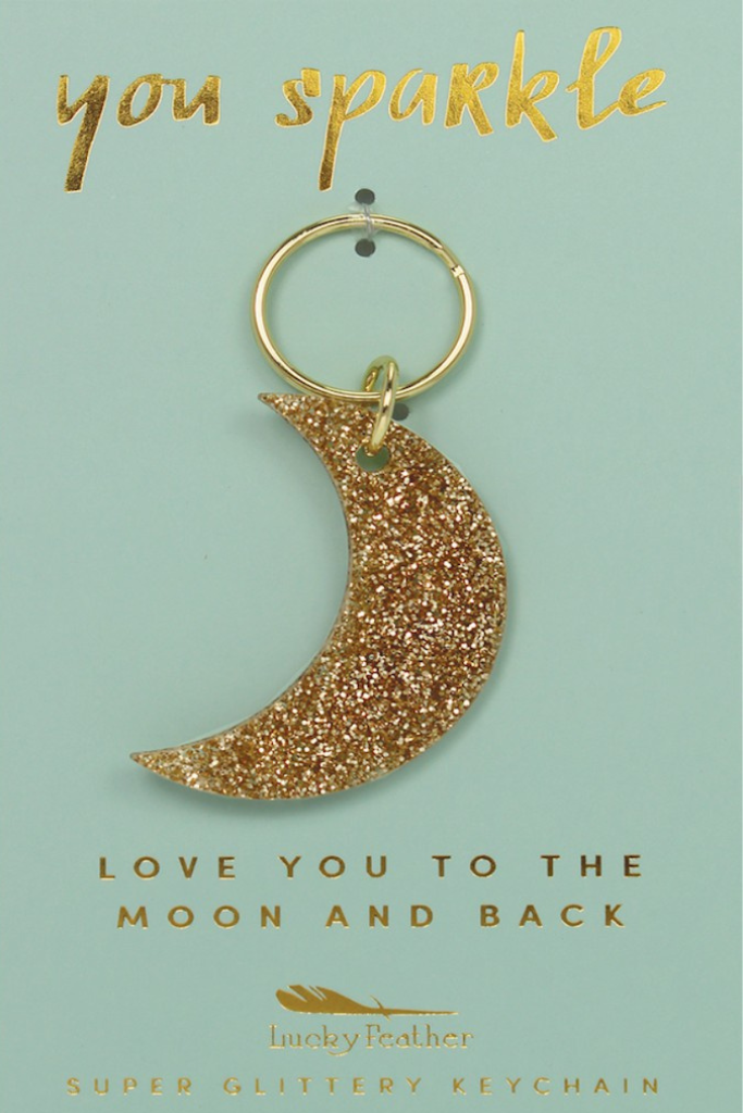 Gold Glitter Keychain - Moon