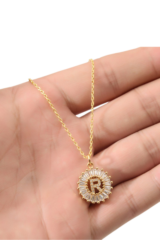Zircon Crystal Initial Necklace - Clear