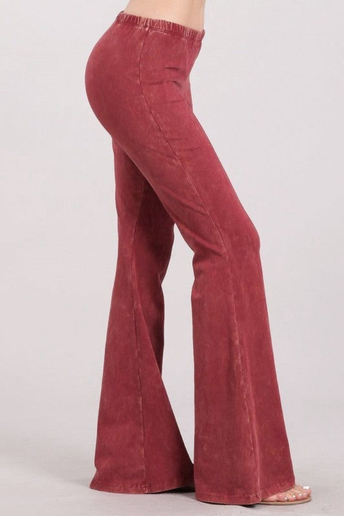 Nine To Five Bell Bottom Pants - Washed Red