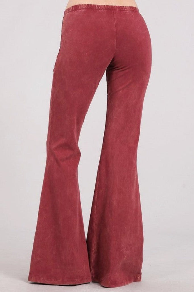 Nine To Five Bell Bottom Pants - Washed Red