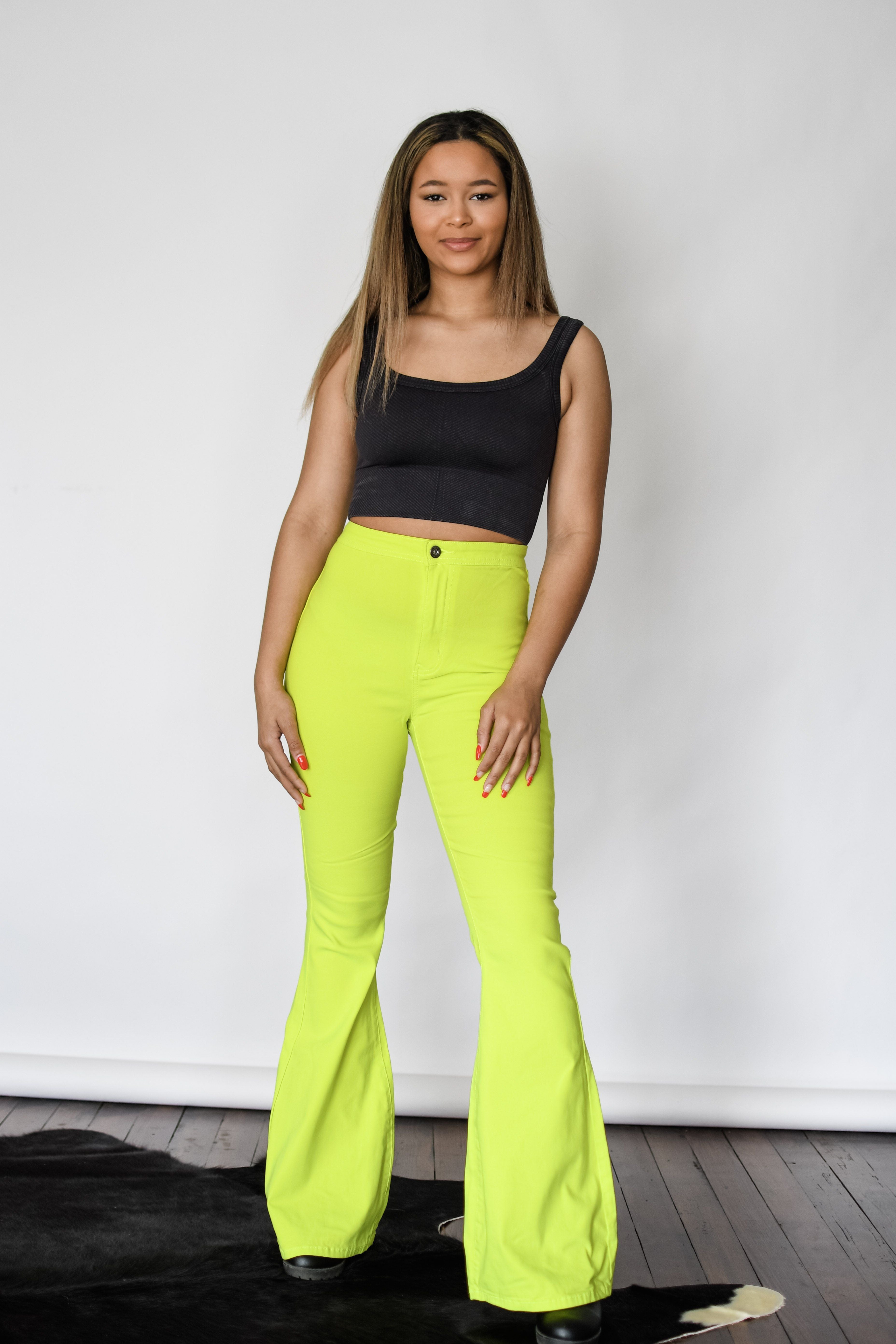 SOLID BOTTLE GREEN BELL BOTTOM PANTS FOR WOMEN, Waist Size: FREE SIZE at Rs  249 in Surat