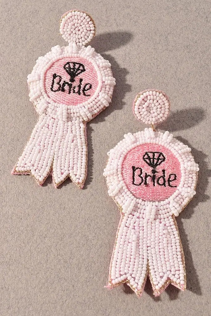 Bride Ribbon Beaded Earrings - White