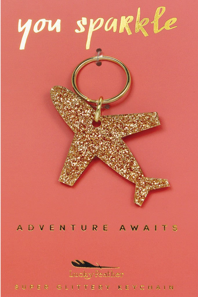 Gold Glitter Keychain - Airplane