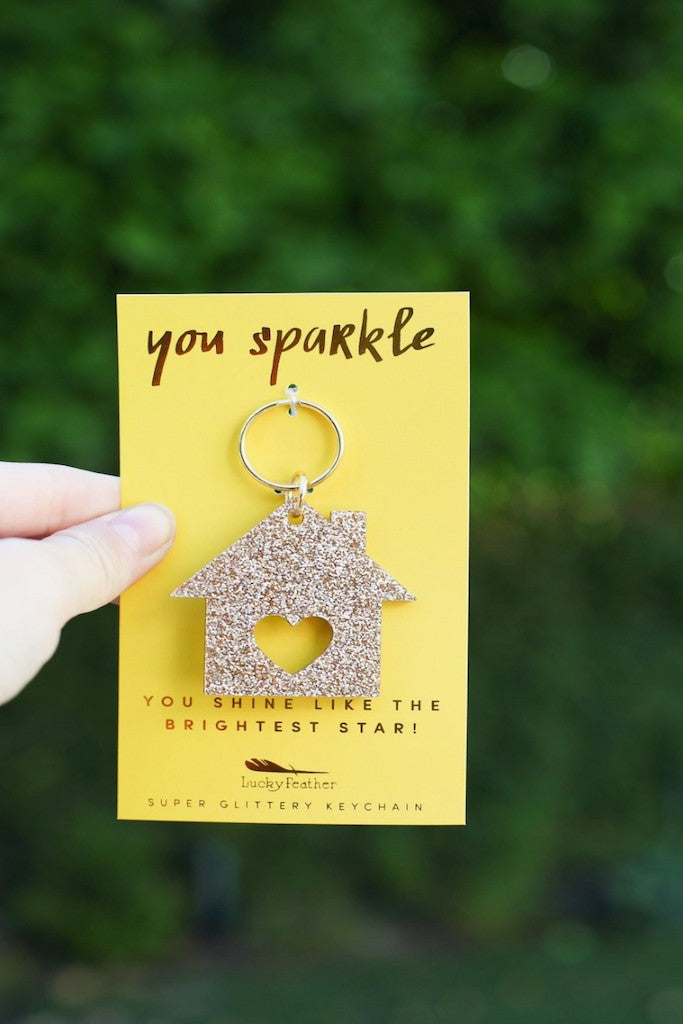 Gold Glitter Keychain - House