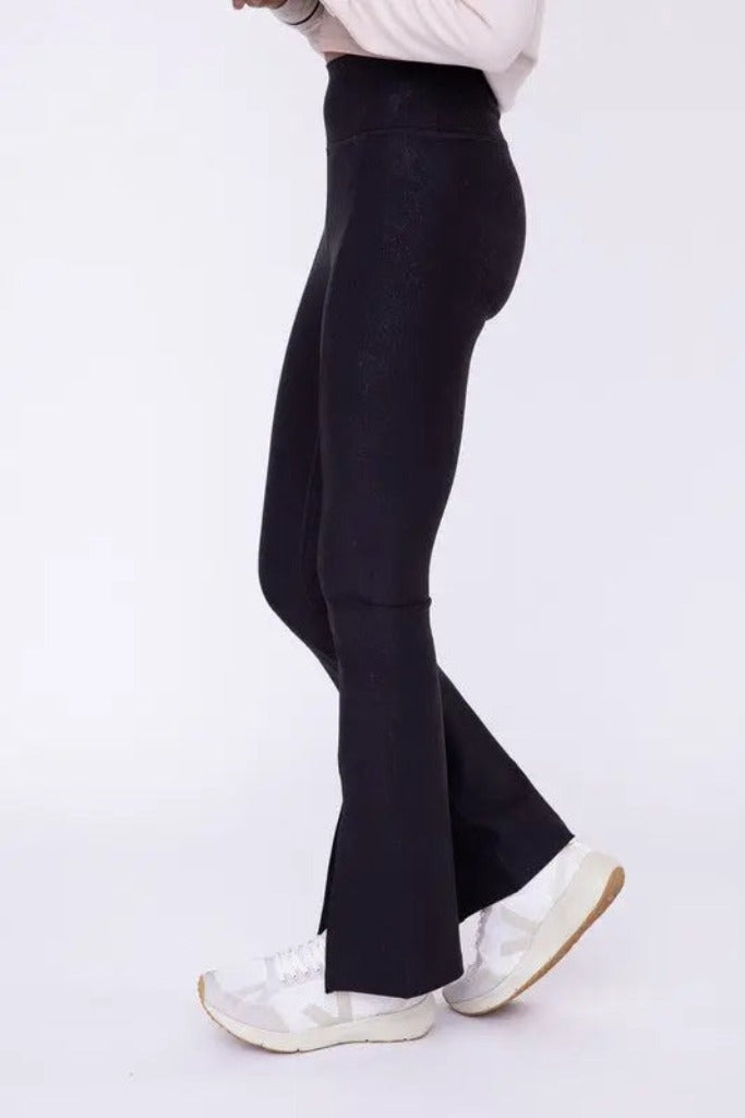 Good Days Front Slit Flare Leggings- Black Foil