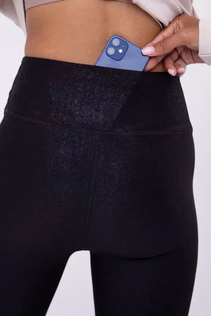 Good Days Front Slit Flare Leggings- Black Foil