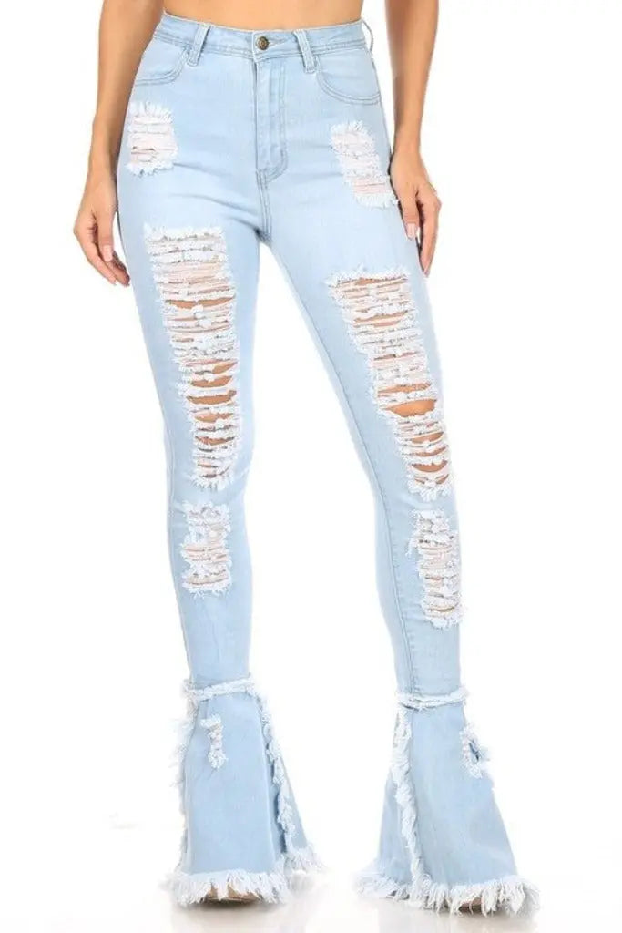 Good To Know Distressed Flare Jeans- Light Wash