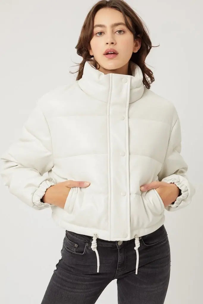 Knowing Better Pleather Puffer Jacket- Off White