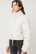 Knowing Better Pleather Puffer Jacket- Off White