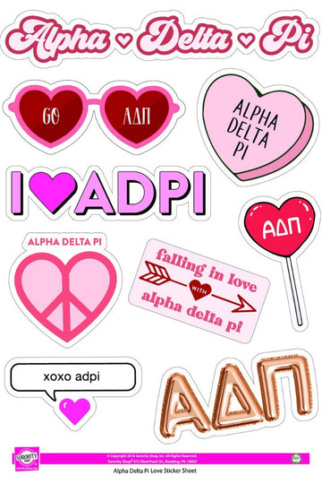 Love Theme Sorority Sticker Sheet - Alpha Delta Pi